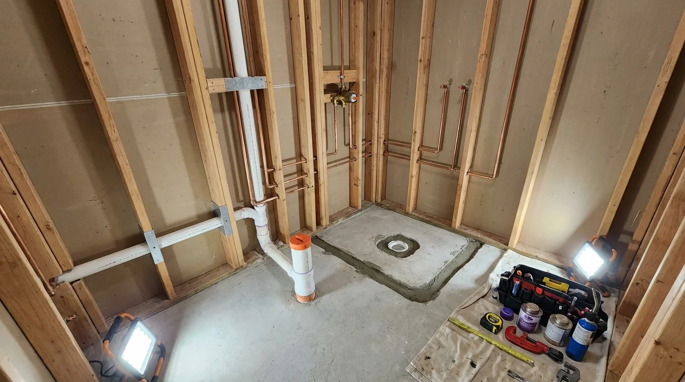 Bathroom rough-in plumbing during remodel by Johns Plumbing LLC in Lawton