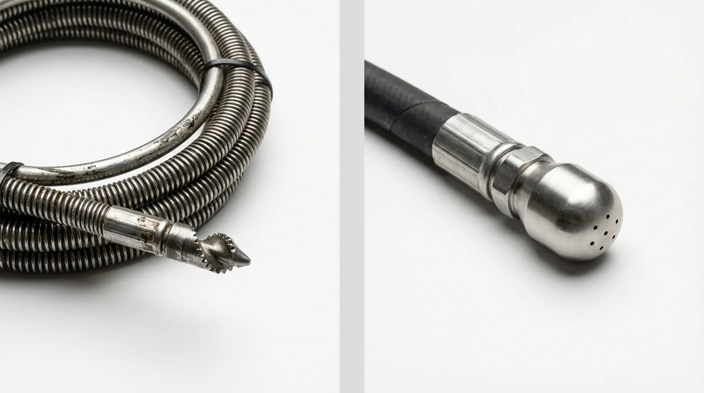 Drain snake cable and hydro jetting nozzle used for drain cleaning in Lawton, OK