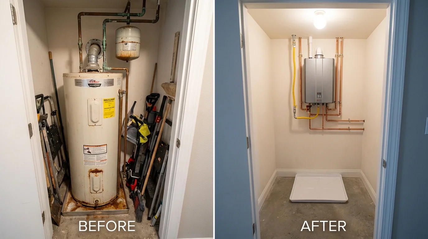 Tank water heater versus wall-mounted tankless unit comparison for Lawton, OK homeowners