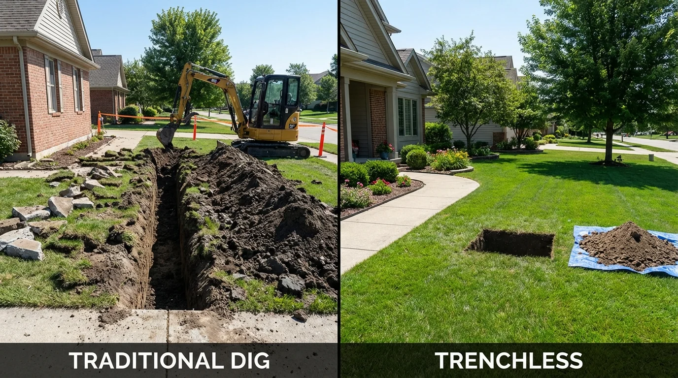 Trenchless sewer repair with minimal yard damage versus traditional excavation in Lawton, OK